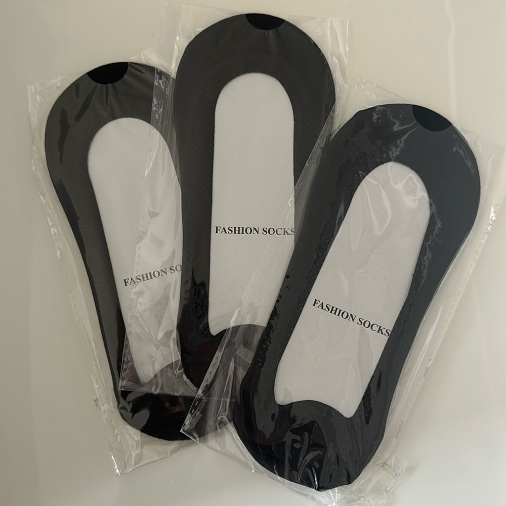 Set of 3 Pairs of No Show, No Slip Black Socks